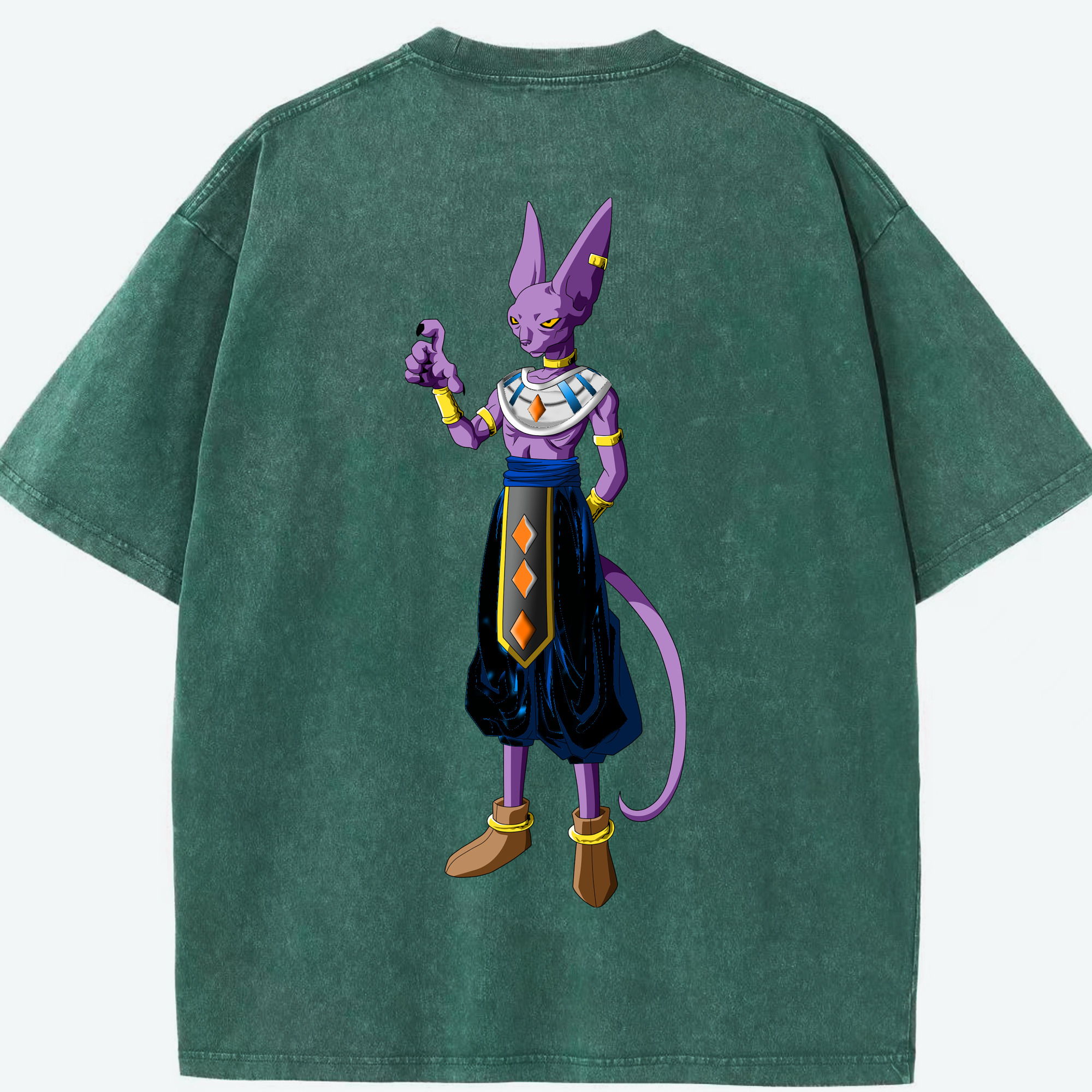 （画像用） ドラゴンボール ビルス 破壊神ビルス DRAGON BALL Beerus Birusu 綿100% ヴィンテージ風 半袖Tシャツ（背面プリント）